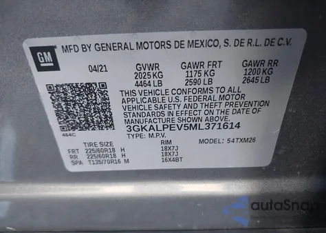 2021 GMC Terrain Fwd Slt из США, поврежденный, VIN 3GKALPEV5ML371614